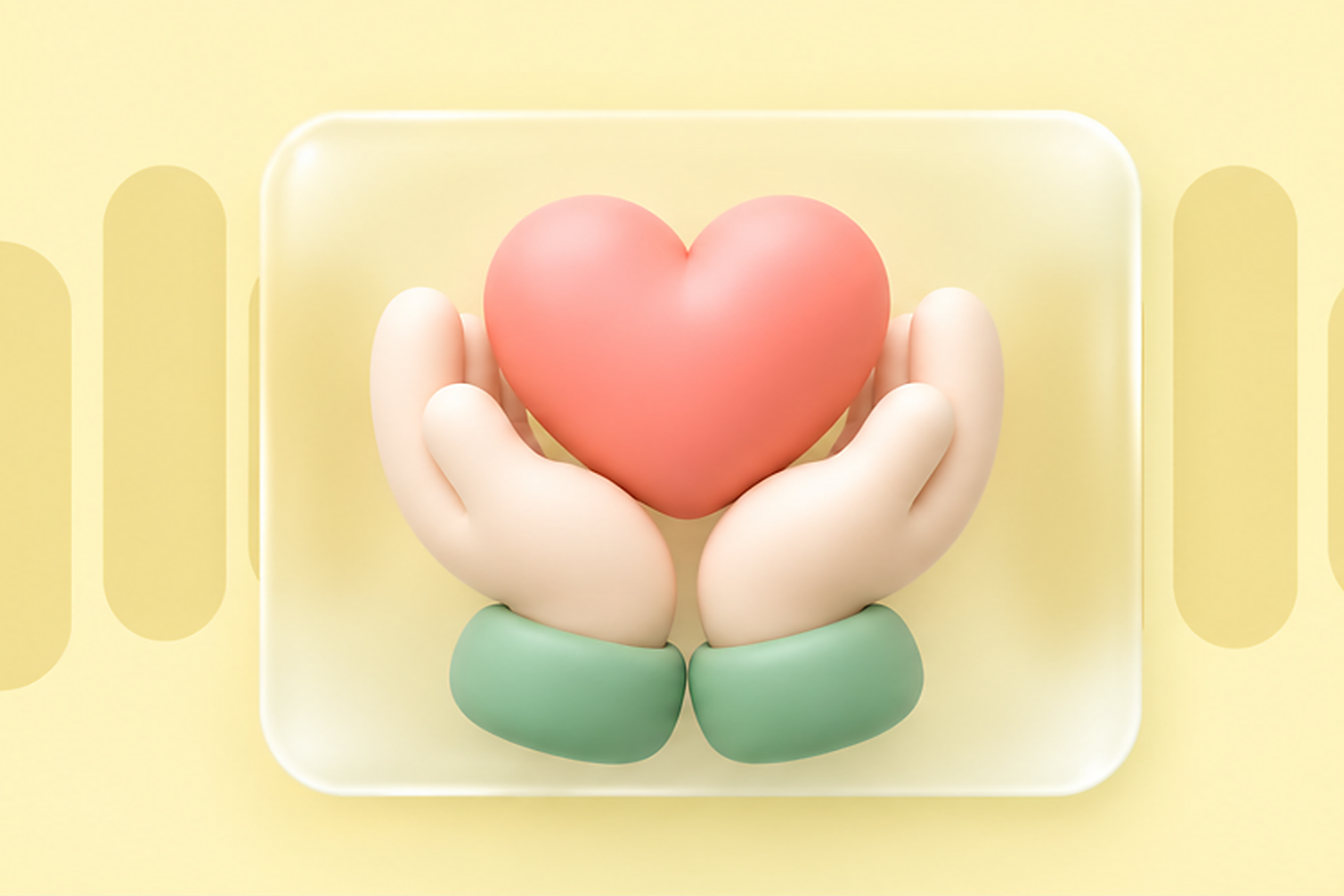 Hands holding a heart, representing care and support